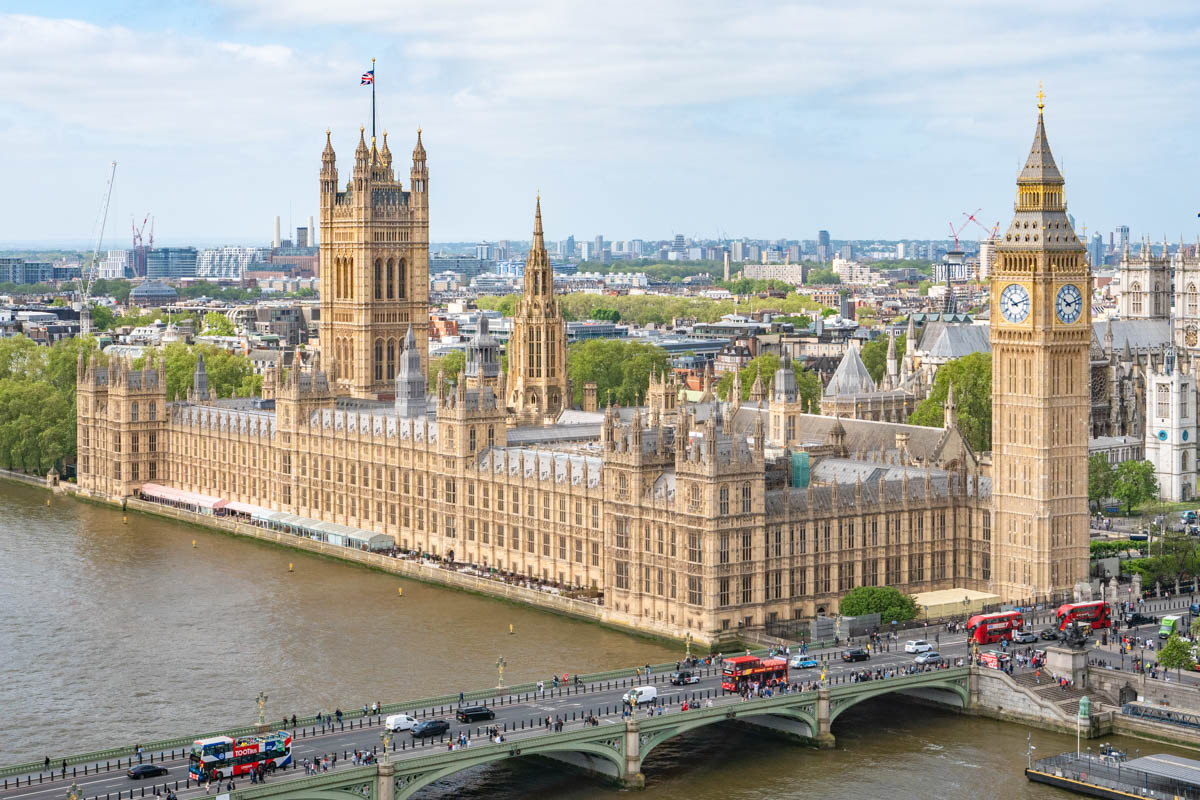 Vue sur le palais de Westminster depuis le London Eye 